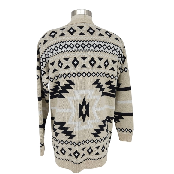 Lucky Brand Sweater Cardigan Beige Western Aztec Long Sleeve Open Front Small - Picture 3 of 7